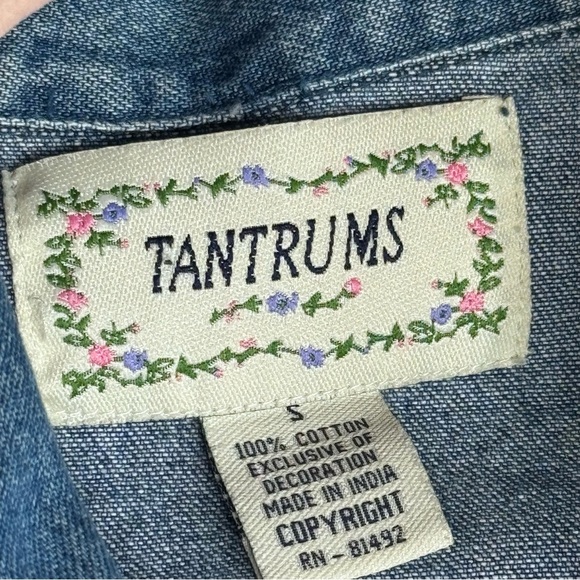 Tantrums Blue Jean Jacket with Red Floral Embroidery - Picture 5 of 13